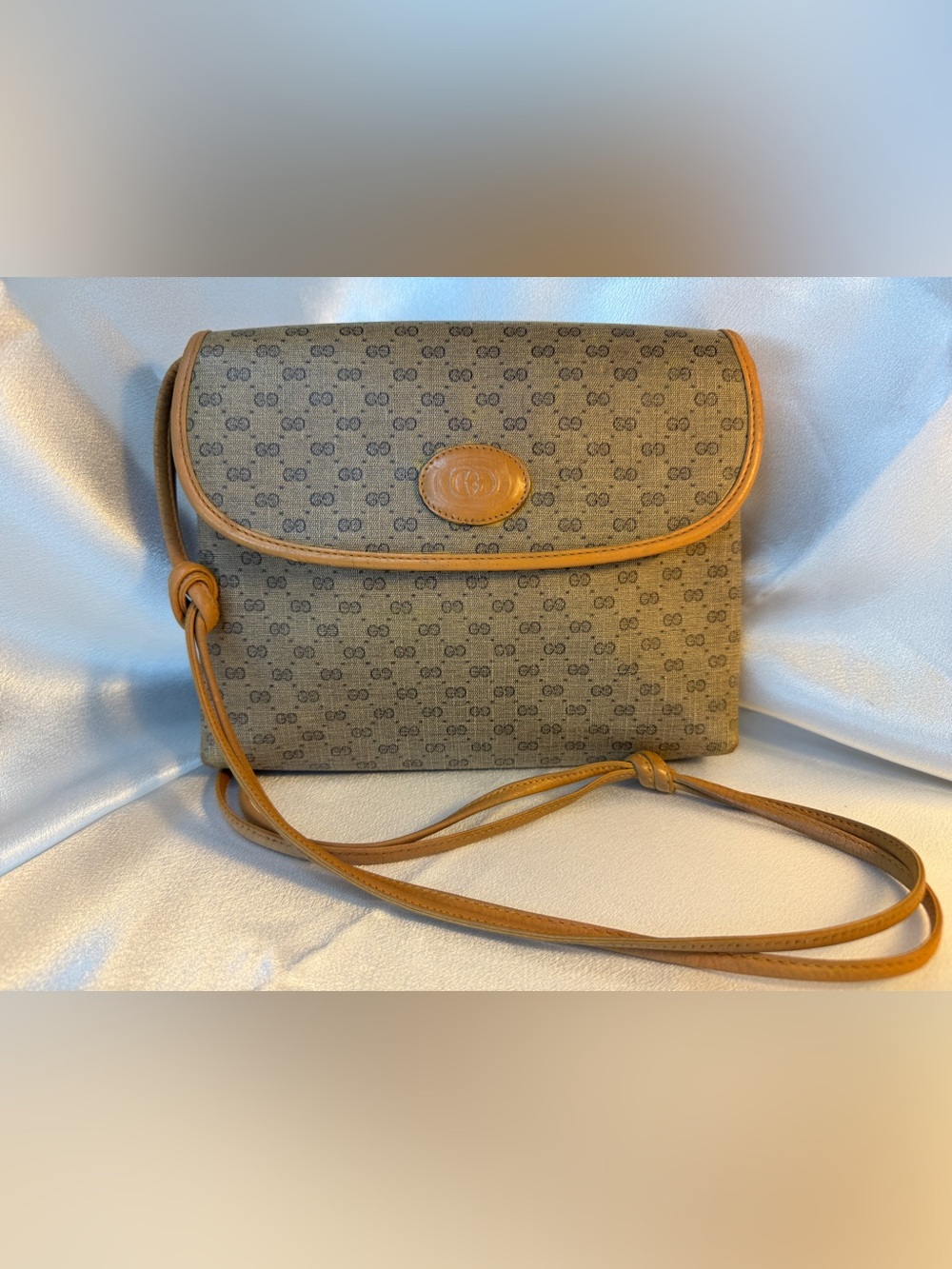 Gucci Vintage Micro GG Supreme Monogram Shoulder Crossbody Bag in Brown and Tan